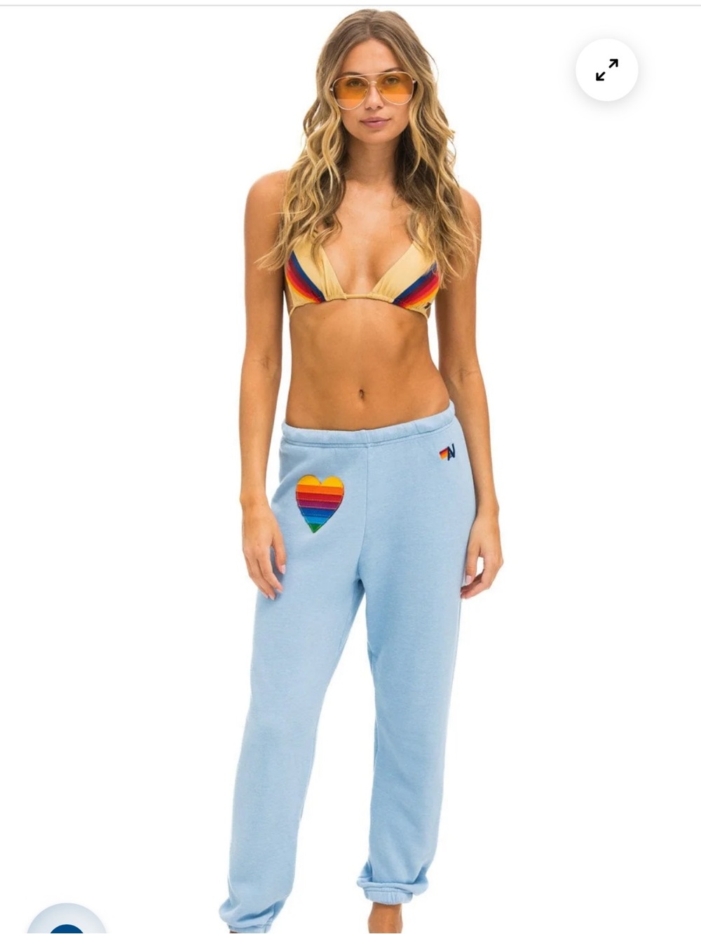 NWOT Aviator Nation Rainbow Heart Stitch Sweatpants-Color *ICE*